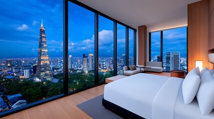 Elegant hotel restaurant with fine dining setting and ambient lighting